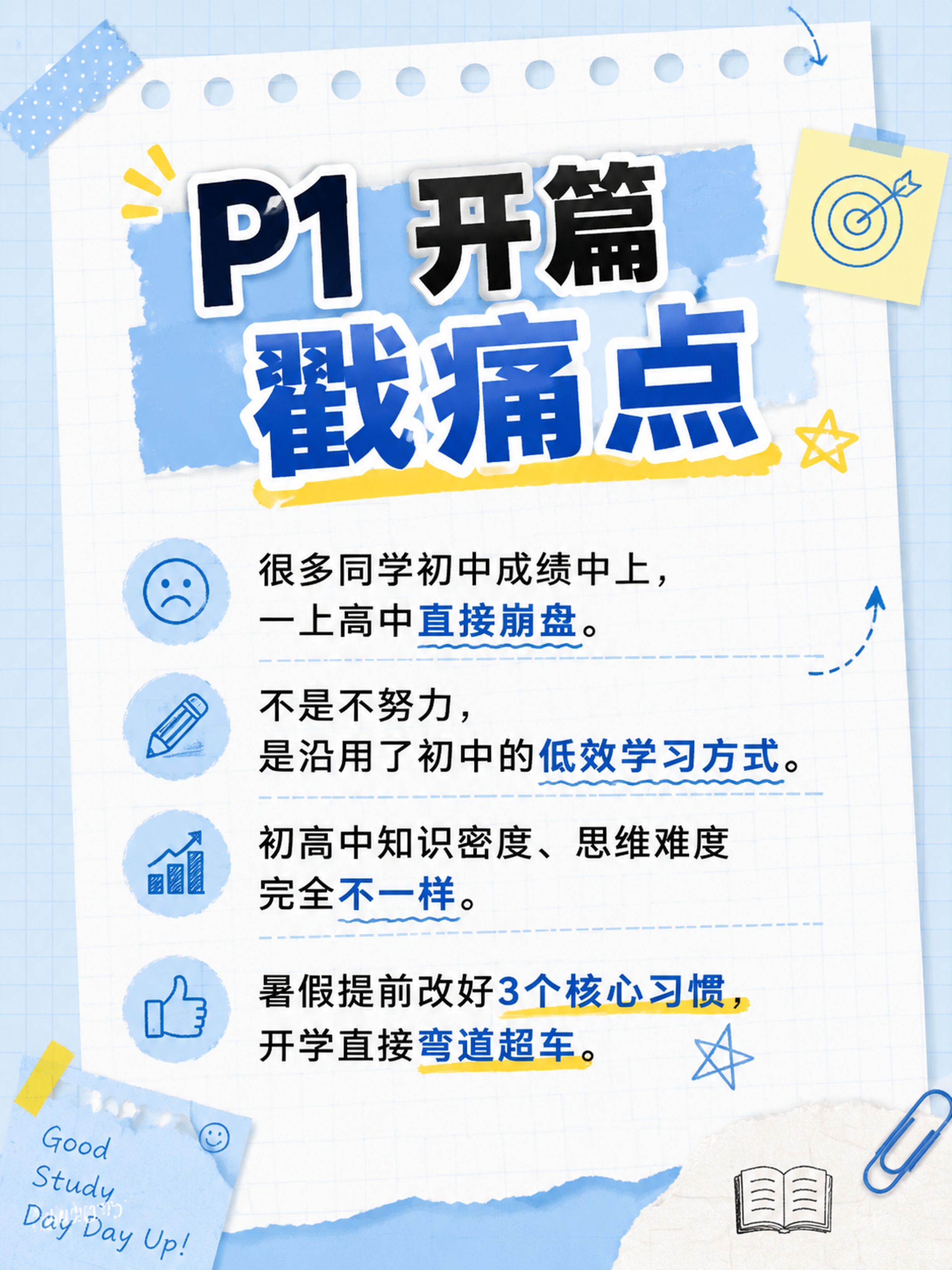 小红书教育干货图文首图，手账拼贴风格，浅蓝网格笔记纸背景，标题… - 图片创意预览