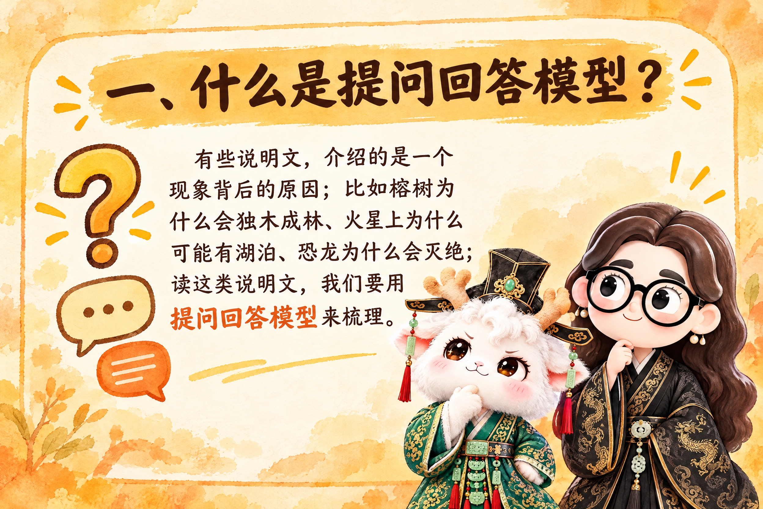 横版6寸比例的知识卡片设计，标题为"一、什么是提问回答模型？"… - 图片创意预览