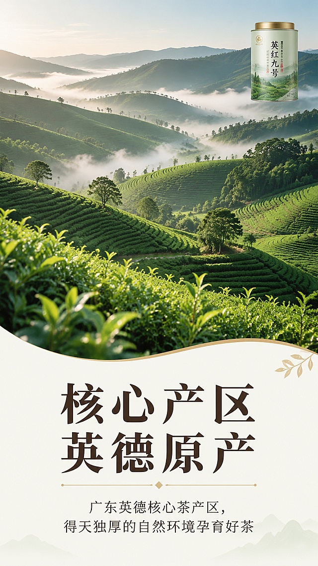 「图片1」，生成详情页，商品名称为英红九号红茶，适配拼多多平台，单图比例为9:16，需求屏数为8张。