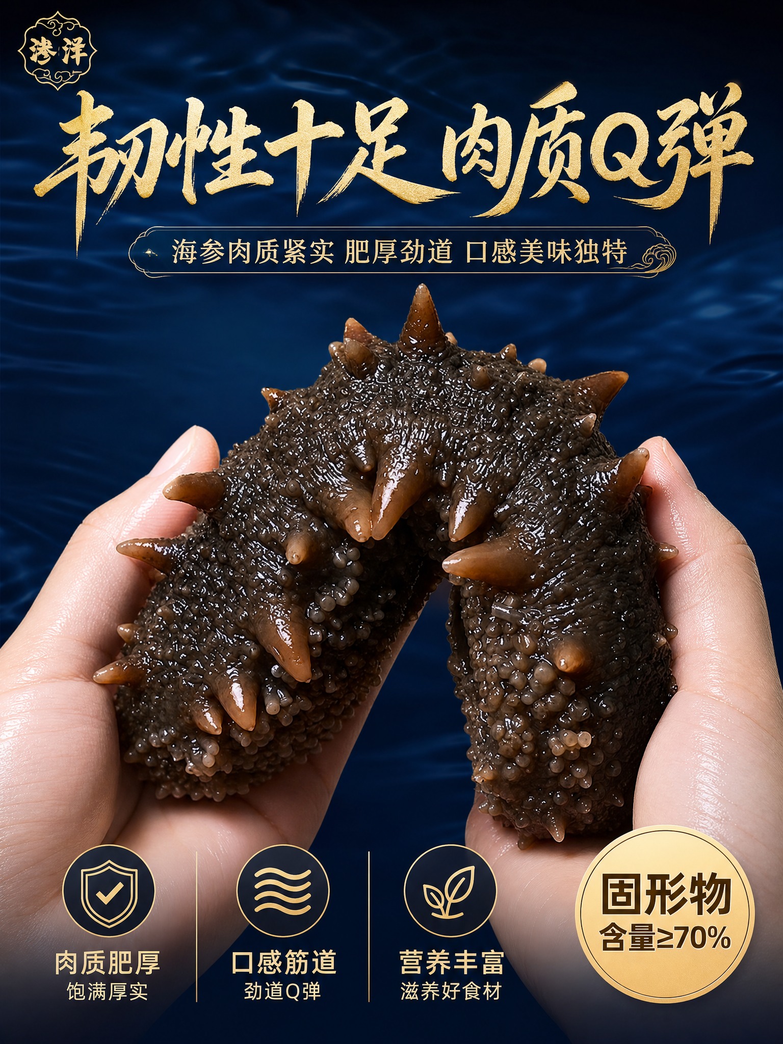 重新优化生成一张海参详情页（3:4竖版），参考图1的风格：双手… - 图片创意预览