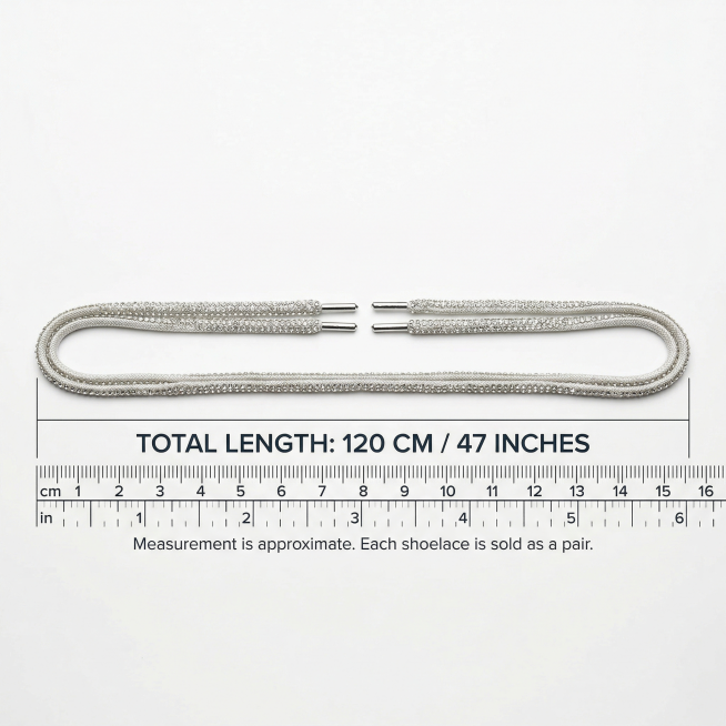 Size display of Rhinestone round tube shoelaces, shoelaces placed flat on a pure white background, s预览效果