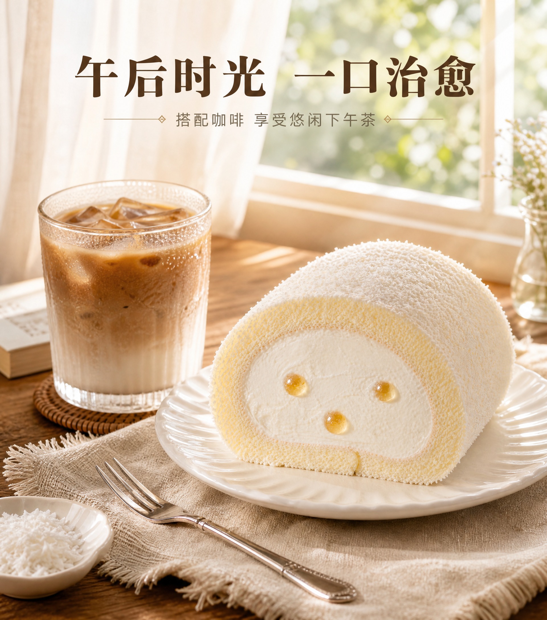 [商品] 使用【图1】生椰爆珠卷蛋糕；保留外层椰蓉、白色奶油蛋… - 图片创意预览
