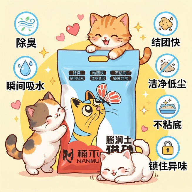 我是在拼多多卖猫砂的 帮我设计10张拼多多主图 要求可爱一点 吸睛一点 可以有小猫点缀预览效果