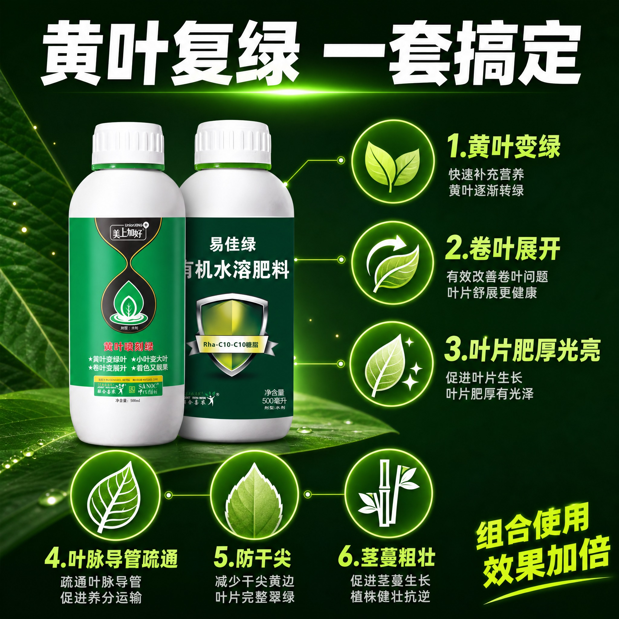 [主图-2] 黄叶解决方案效果证明图，展示组合套餐六大核心功效… - 图片创意预览