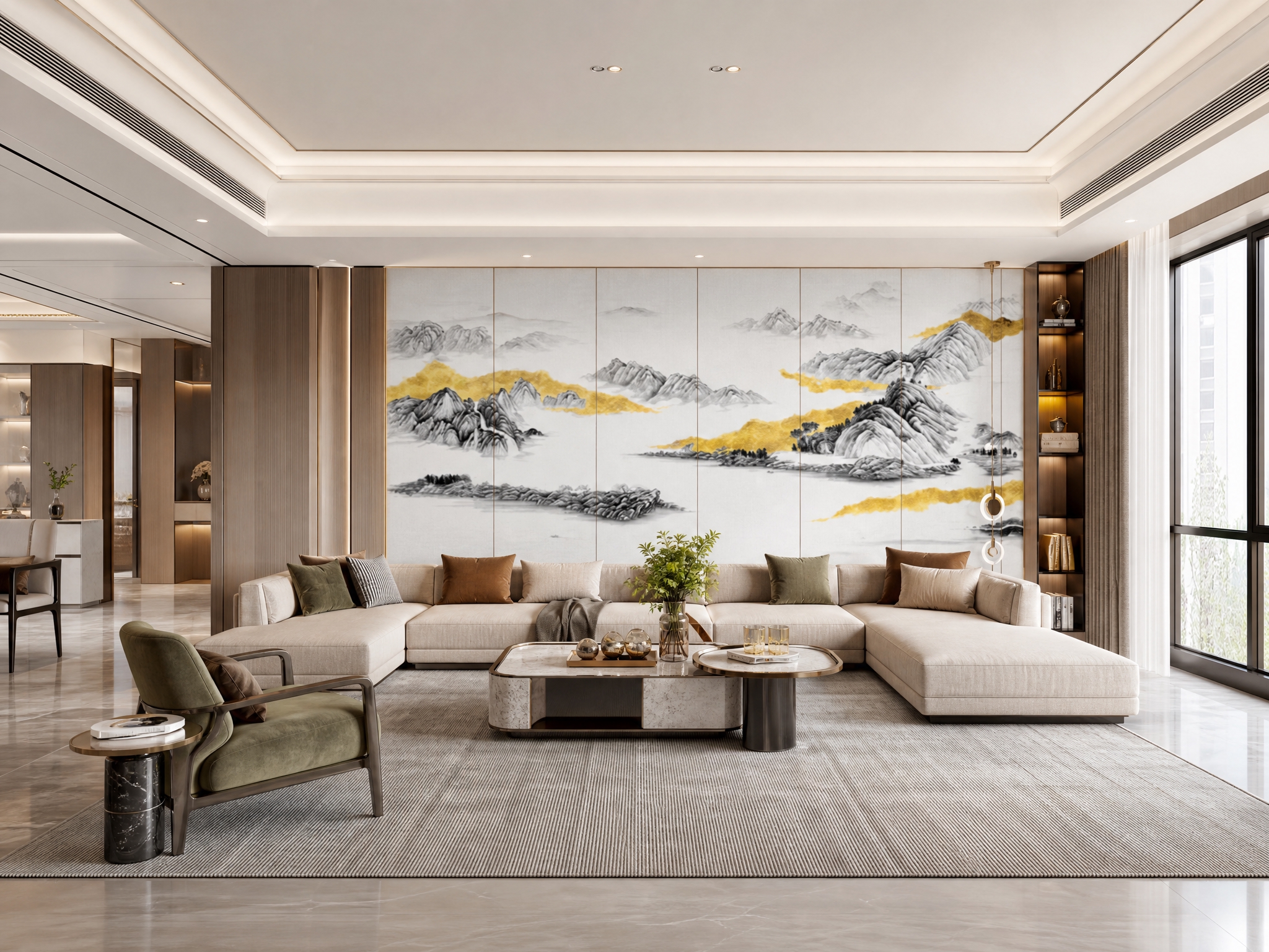 将参考图中的刺绣硬包背景墙图案完整保留，图案颜色和细节完全不变… - 图片创意预览