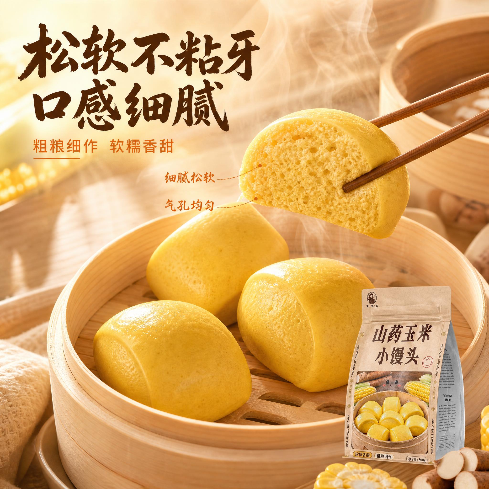 [主图-3] 山药玉米小馒头 松软不粘牙 口感细节主题。 [统… - 图片创意预览