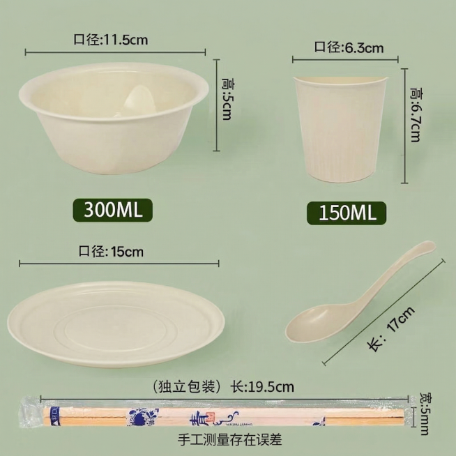 将图片中独立包装的筷子尺寸文字修改为：长19.5cm，宽5mm，保持图片原有构图、餐具样式和其他文字标注不变，高清画质预览效果