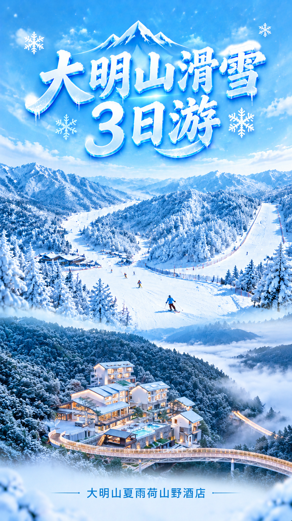 竖版旅游海报，9:16比例，干净简约风格。画面分为上中下三段结… - 图片创意预览