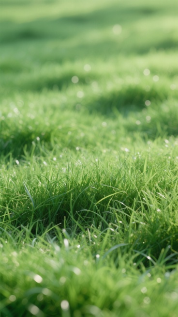 一张覆盖整个画面的绿色草地特写，草叶呈现出细长而柔软的质感，颜色从深翠绿到明亮的草绿色渐变，模拟自然光照下的光影变化，形成柔和的明暗交错纹理，整体画面充满生机与自然的宁静氛围，绿色场景为主，无任何文字、LOGO、二维码及多余元素，仅展现纯粹的草地自然质感。预览效果
