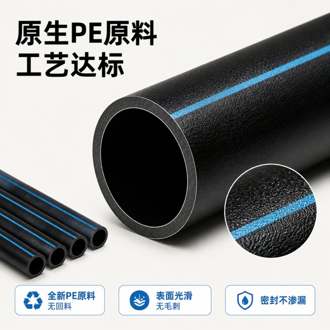 [主图-3] 材质工艺细节展示-PE电缆保护管材质特写。[氛围风格] 特写细节专业风，真实突出质感。[画质] 商业摄影质感、光线均匀通透、产品清晰真实、画面干净高级。[元素] 主体为PE电缆保护管管口预览效果