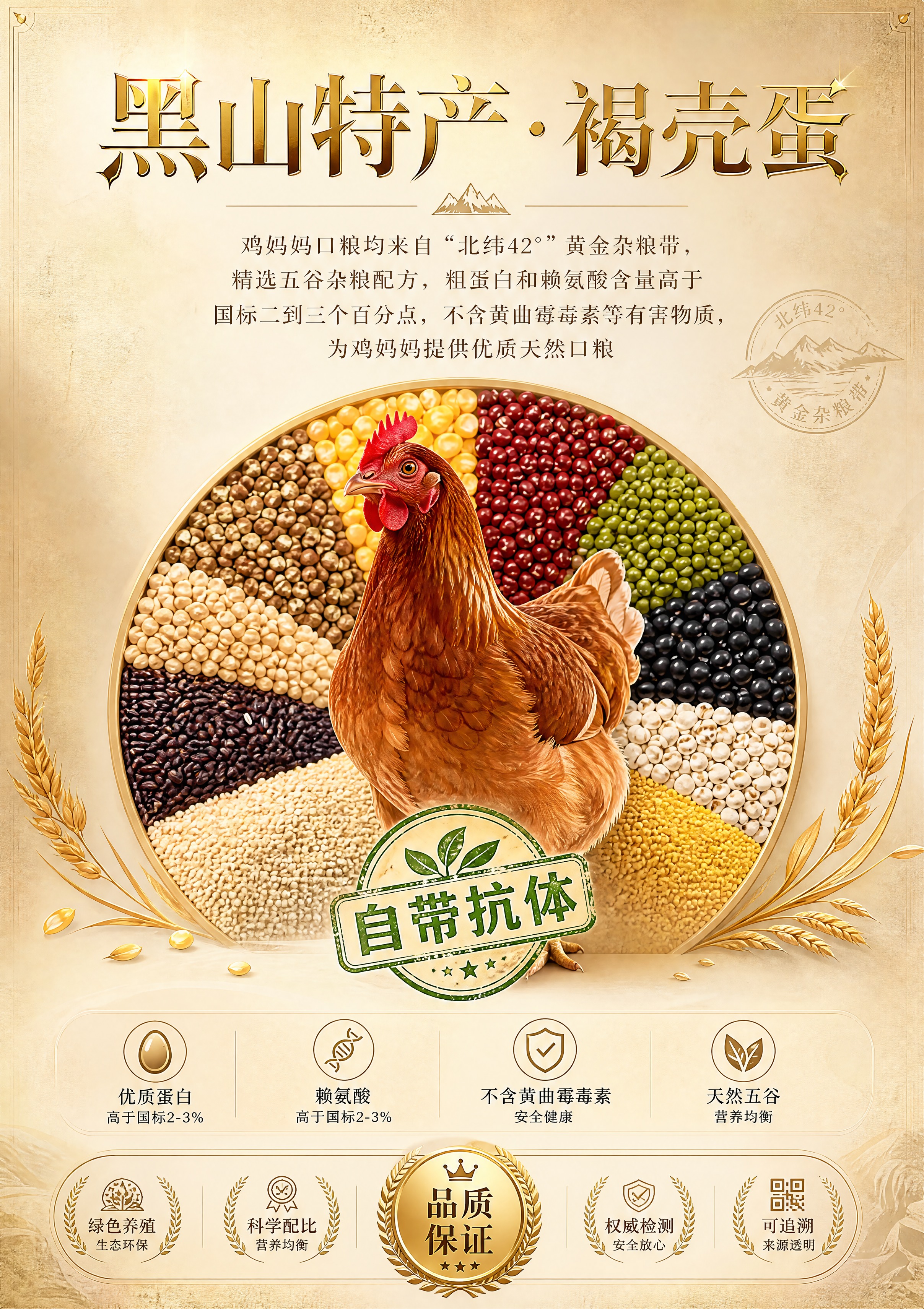一张竖版A4高品质宣传单页，主题为黑山特产褐壳蛋，整体风格高端… - 图片创意预览