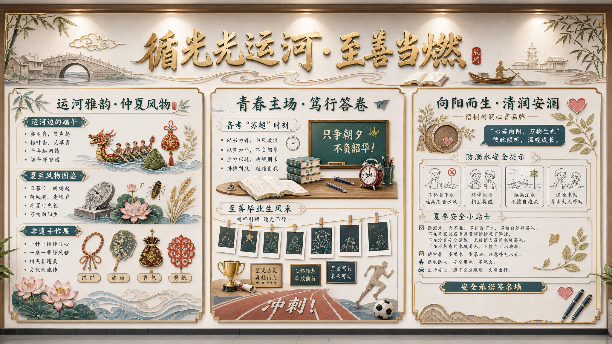 将该黑板报改为文化墙设计，更换为全新风格，保留原主题“循光运河… - 图片创意预览