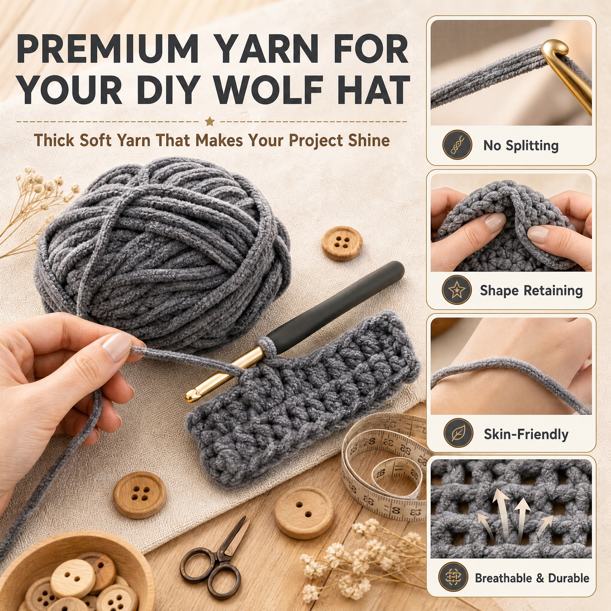 [主图-4 狼款DIY材料包] 主题：Premium Yarn… - 图片创意预览