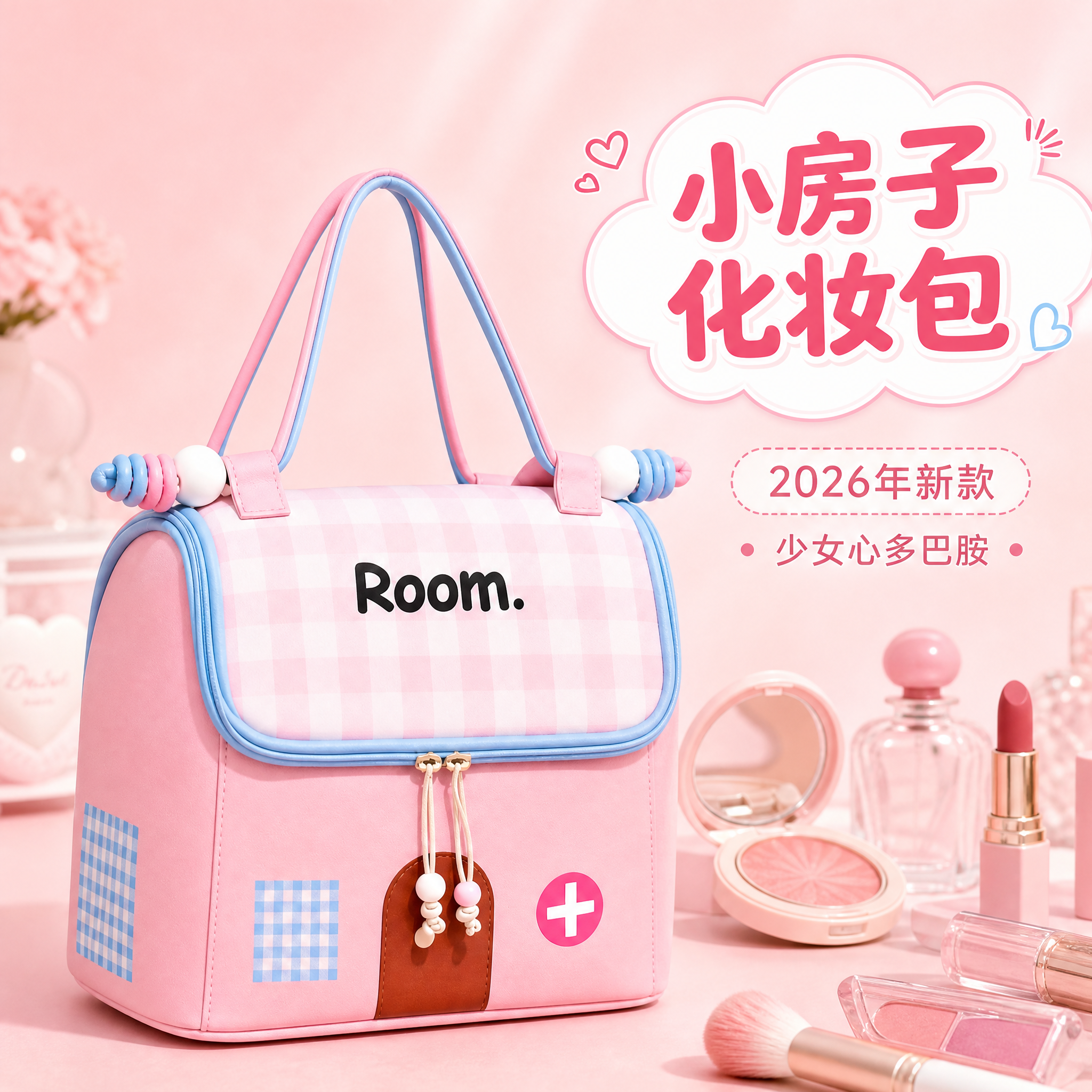 [主图-1] 首图 小房子化妆包 少女心多巴胺风格 产品英雄展… - 图片创意预览