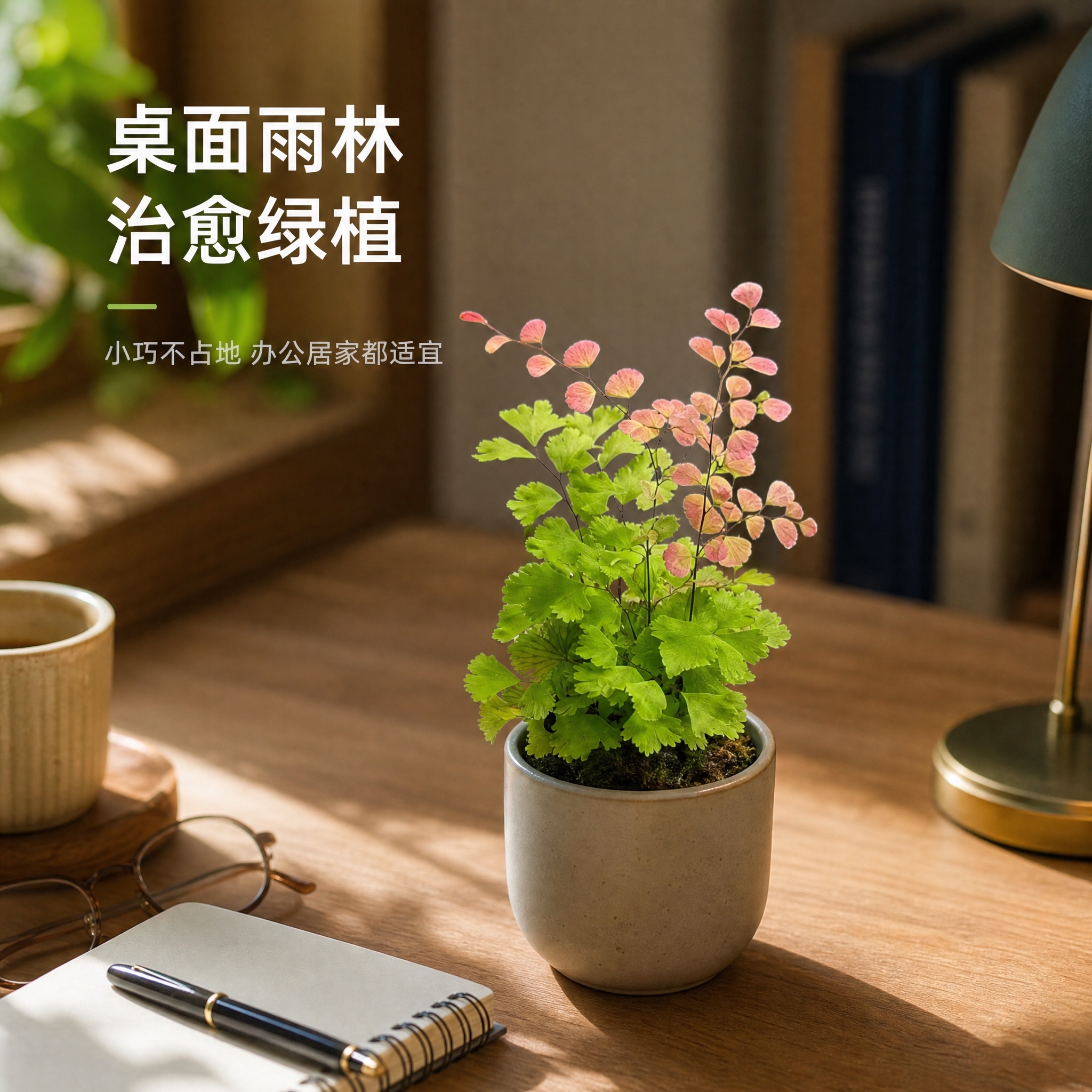 [主图-4] 桌面摆放场景图，展示柔情铁线蕨作为桌面绿植的实际… - 图片创意预览