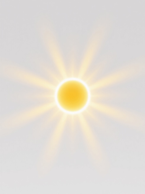 明亮的太阳光效，中心为耀眼的金黄色光点，向外辐射出柔和的淡黄色光线，光线边缘带有轻微的渐变模糊效果，背景为纯白色干净背景，整体画面通透、简洁，适合作为背景元素使用。预览效果