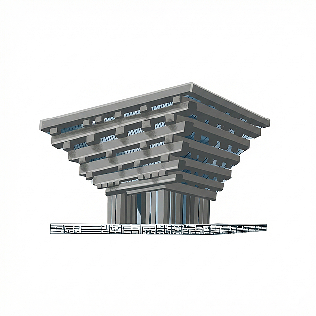 将图中的所有红色建筑部分修改为灰色，保持建筑造型和其他细节不变，保持整体插画风格不变