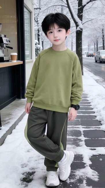 把图1模特穿的衣服和裤子给图的2的人物穿上，保留原场景光影，保持图2的人物的五官和发型不变，图片宽高尺寸不变，背景不变，人物姿势不变，保持图1的衣服裤子的款式和颜色不变预览效果