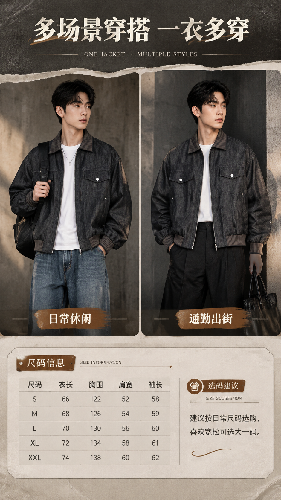 [商品] 使用【图1】深灰牛仔翻领拉链夹克；商品处理：保留翻领… - 图片创意预览