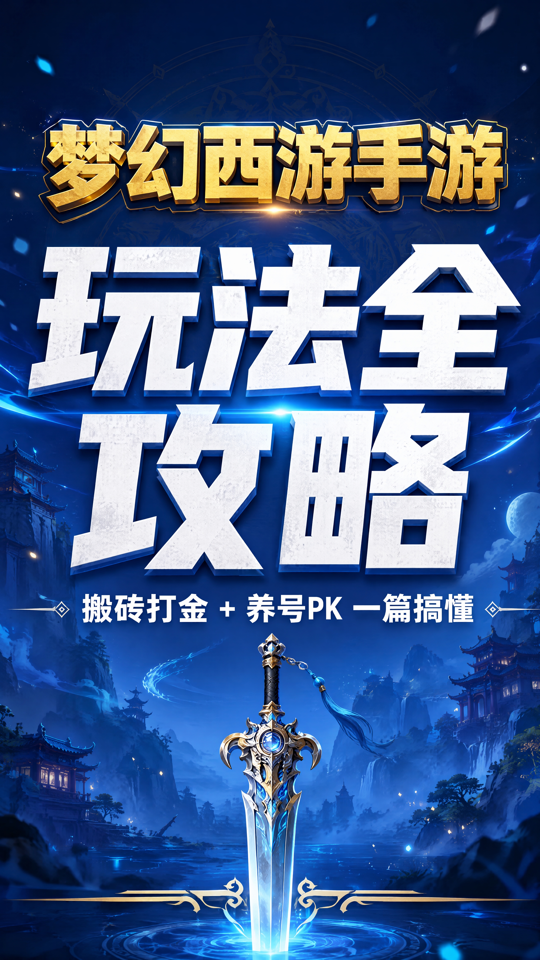 抖音竖版图文封面，9:16比例，游戏攻略干货风格，深蓝色渐变背… - 图片创意预览