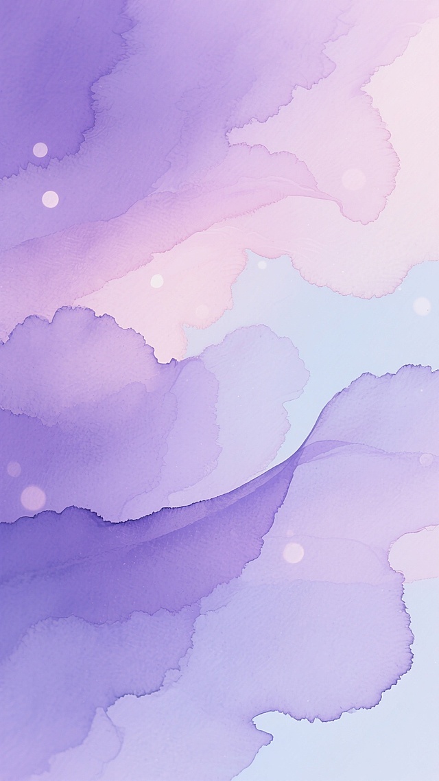 柔和流动的紫色渐变背景，融合浅紫、粉紫与淡蓝紫色调，呈现出梦幻朦胧的水彩晕染质感，画面中带有轻柔的光斑效果，整体风格抽象而富有诗意，色调统一且保持紫色系配色，光影柔和自然，营造出宁静而优雅的氛围。