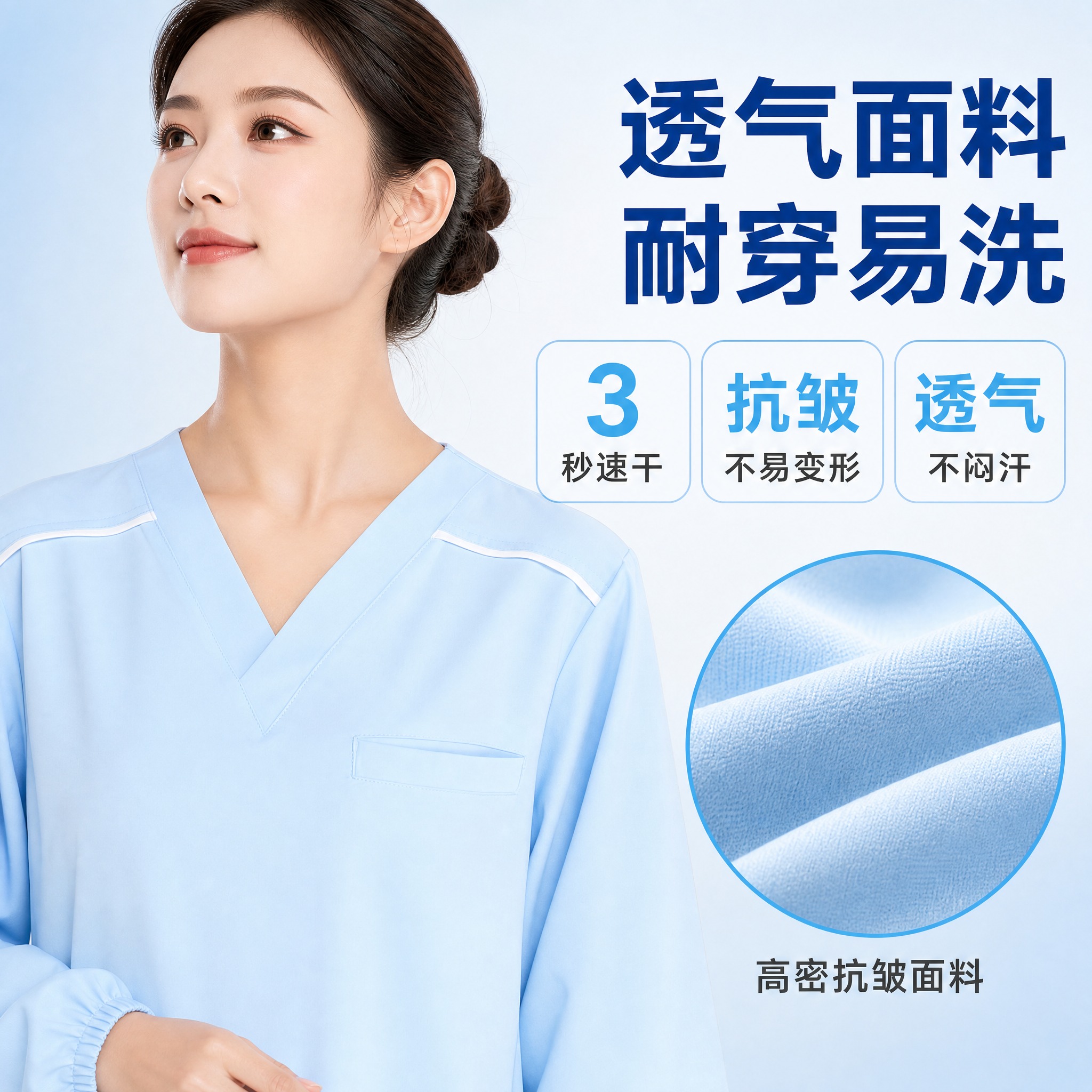 [主图-2] 面料与细节功能展示图，主题为洗手衣面料透气耐穿细… - 图片创意预览