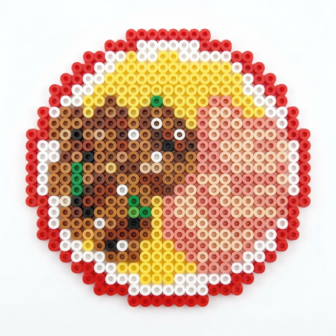 将图片转换成白色背景的像素画，拼豆风格，保留中间碗为主体，每一个网格清晰，尽量使用最少的网格，保证原图主体预览效果