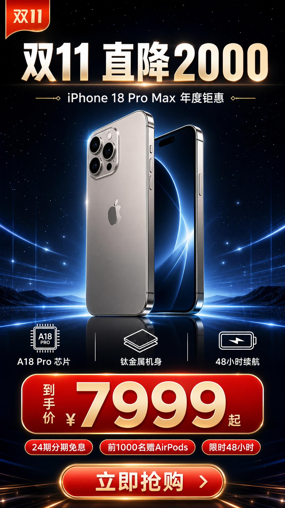 一张iPhone 18 Pro Max双11大促电商海报，竖版… - 图片创意预览