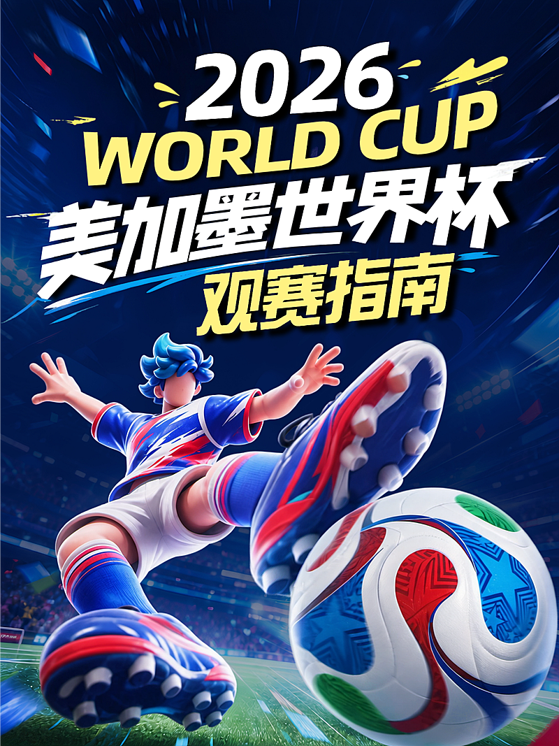 2026美加墨世界杯足球观赛指南潮流卡通风小红书封面