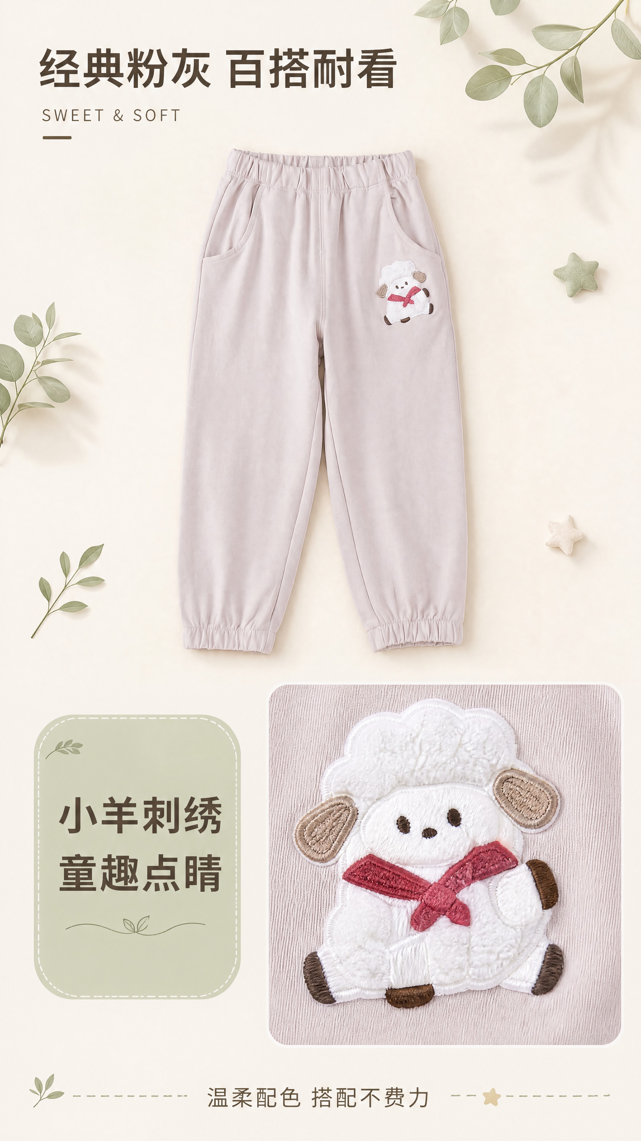 [第7张] 刺绣亮点页-女童小羊刺绣束脚休闲裤童趣点睛。本张使… - 图片创意预览