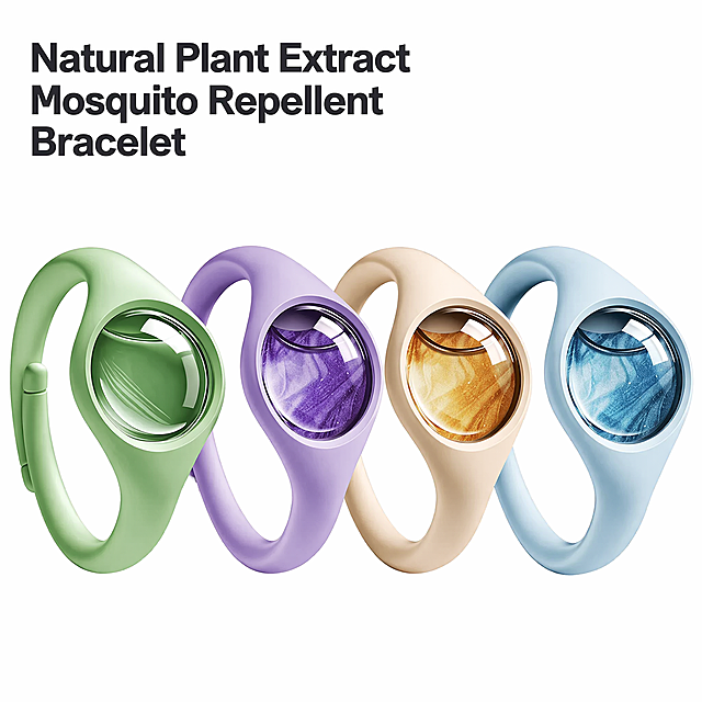 [Main Image 1] Mosquito Repellent Bracelet product main image, pure white background #FFFFFF. Keep the appearance, physical structure, material texture and color (green, purple, beige, blue four colors) of the input product image completely consistent,杜绝 any deformation and color difference, refined processing. The product subject accounts for more than 85% of the picture, centered on the picture, no border, full screen. The picture language is all English, in line with Amazon cross-border platform standards and European and American market aesthetics. [Atmosphere style] Professional, standardized, objective neutral style. [Image quality] Commercial photography texture, soft and transparent light, clear and real product, clean and advanced picture. [Light and shadow] Soft uniform studio light, main light bright, auxiliary light soft filling, no harsh shadow, clear product outline, highlight texture. [Color matching] Main background pure white, product original color bright, color contrast clear. [Perspective composition] Front flat viewing angle, product complete display, no cutting. [Text layout] All text in English, no Chinese, no marketing information and watermark. Main title "Natural Plant Extract Mosquito Repellent Bracelet" in the upper left negative space, left alignment, large bold sans-serif font, dark color, clear and readable, do not block the product subject. [Proportion resolution] 1:1 proportion, 2048px * 2048px 2K resolution, clear text, ultra high definition. [Negative prompt] Deformation, watermark, text disorder, blurred product image, messy background, Chinese characters, marketing information, decorative border.