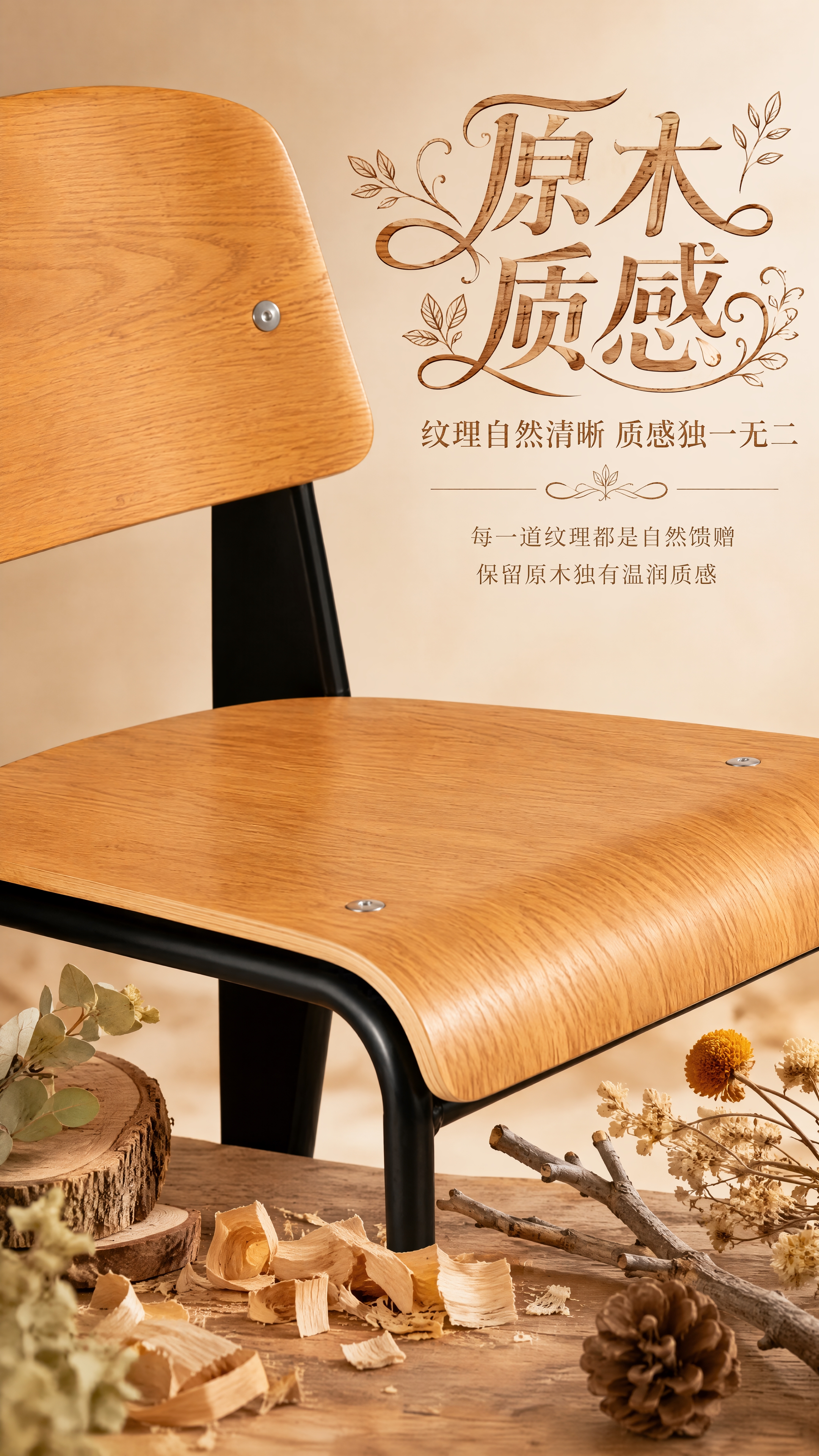 [第5张] 原木质感细节卖点页。本张使用【图1】作为商品主体，… - 图片创意预览