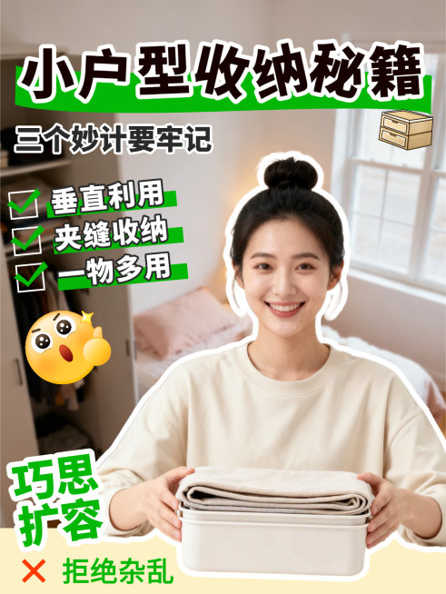 衣物收纳技巧知识干货分享简约拼贴风小红书封面预览效果