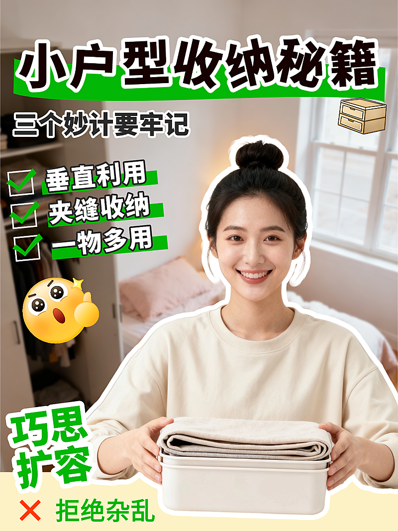衣物收纳技巧知识干货分享简约拼贴风小红书封面