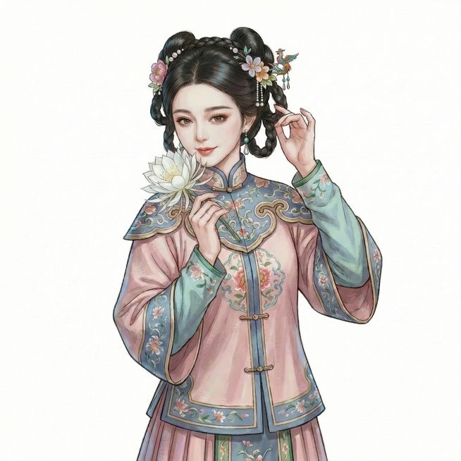 人物的五官和表情贴近女明星范冰冰，手里拿着的花变成昙花预览效果