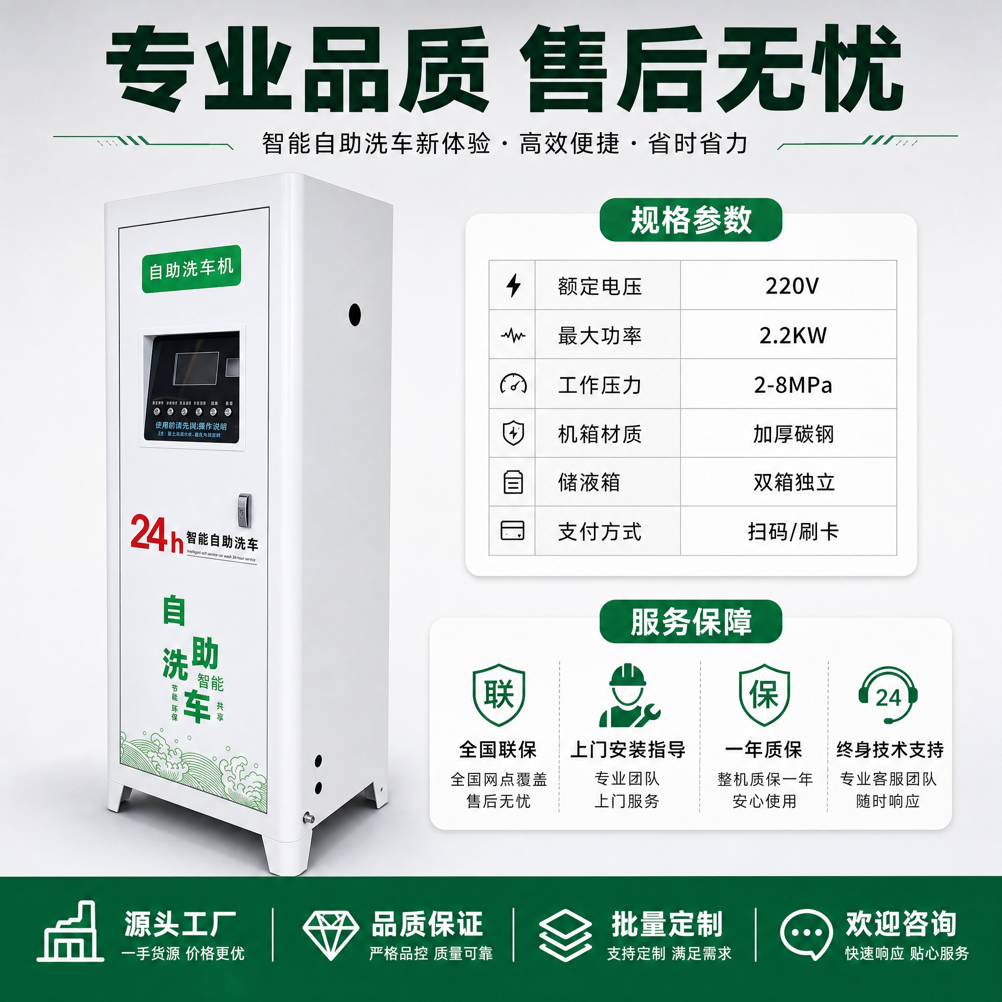 [主图-6] 自助洗车机 规格参数与服务保障 展示产品核心参数… - 图片创意预览