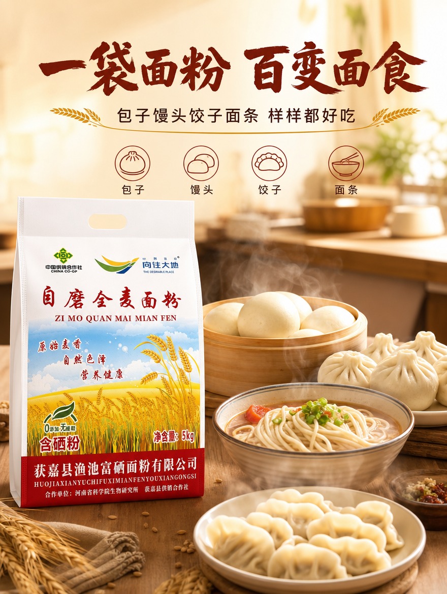 [商品] 使用【图1】向往大地自磨全麦面粉袋装；保留包装外观和… - 图片创意预览