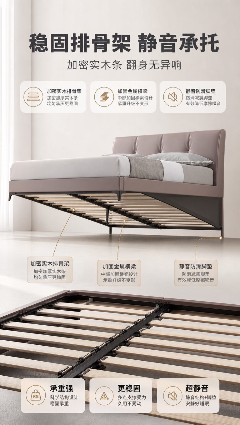 [商品] 使用【图1】意式轻奢高脚齐边皮艺床；保留床头软包造型… - 图片创意预览