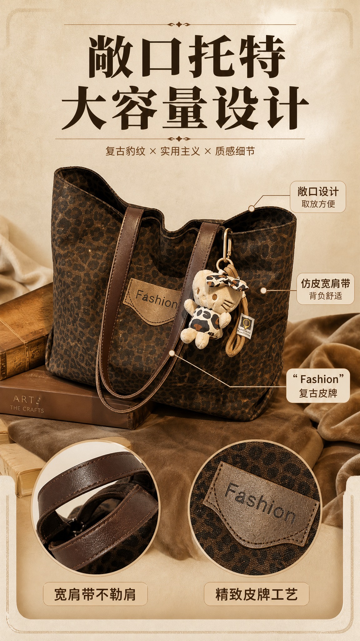 [商品] 使用【图1】深棕豹纹大容量托特包；保留敞口托特造型、… - 图片创意预览