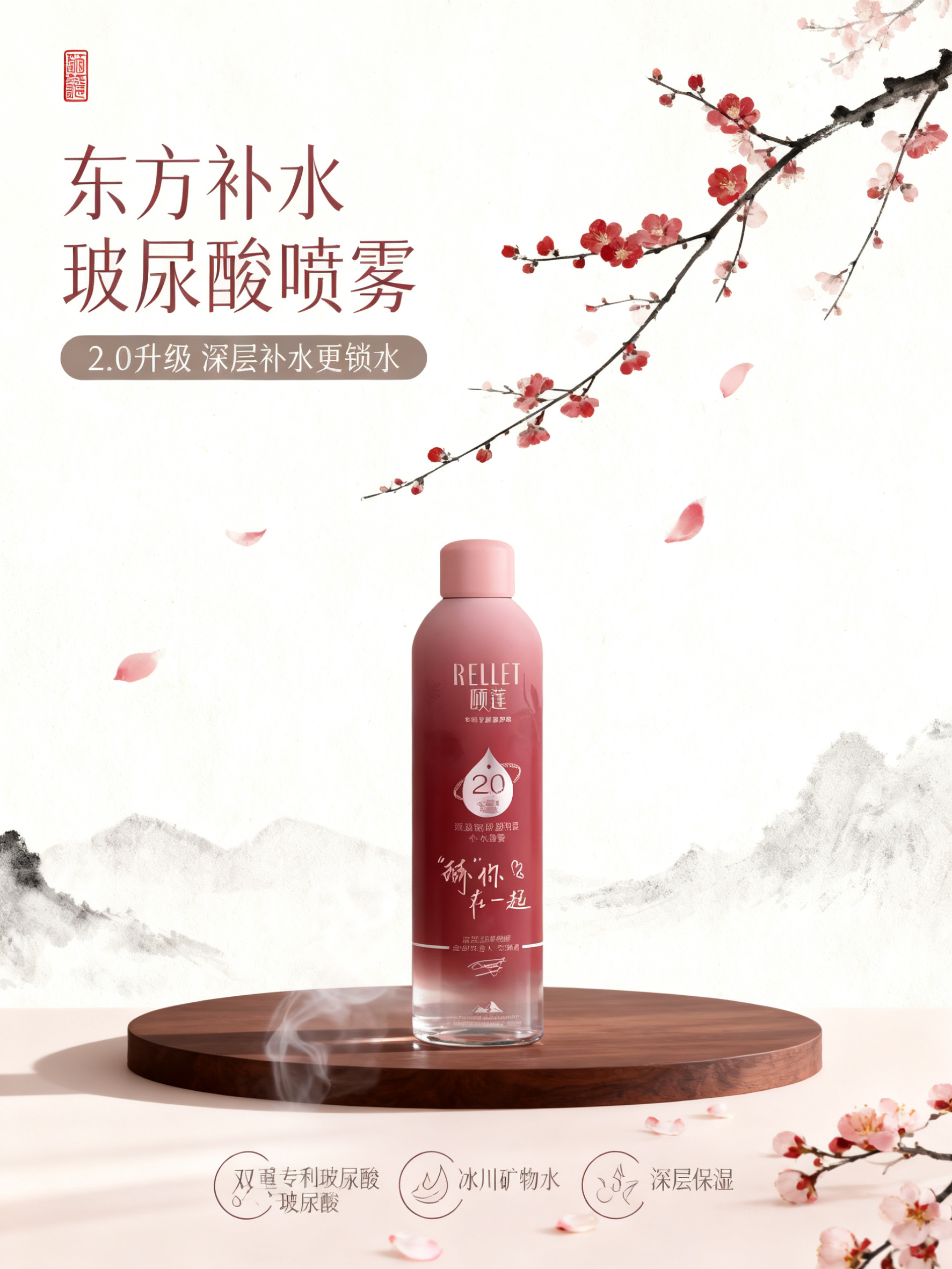 [商品] 使用【图1】颐莲玻尿酸深层补水喷雾；保留红色渐变瓶身… - 图片创意预览