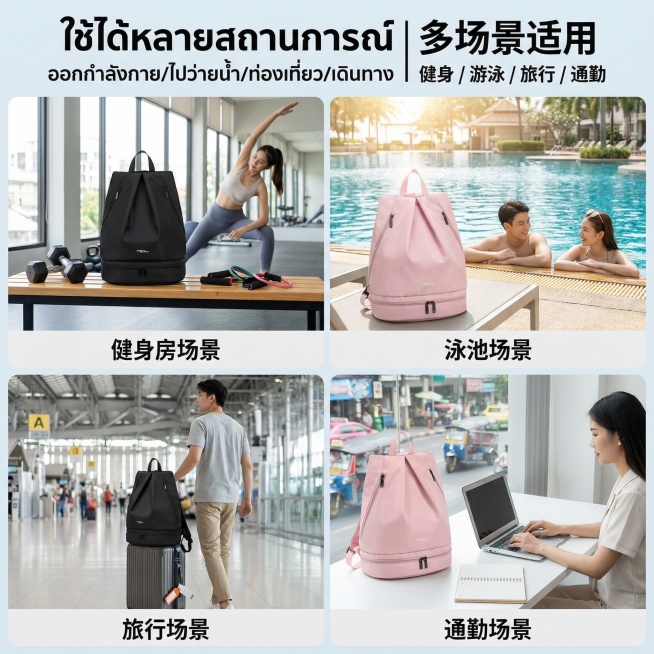 整体采用泰式清新活力风，主色调以浅粉色（#F7C6D7）、纯黑色（#000000）、浅灰色（#E5E5E5）为主，搭配明亮通透的自然光，契合泰国年轻群体对 “清爽实用 + 高颜值” 的审美偏好；文字统预览效果