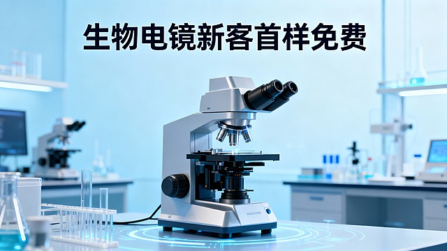 生成4张16:9的营销图片，文案是：“生物电镜新客首样免费”