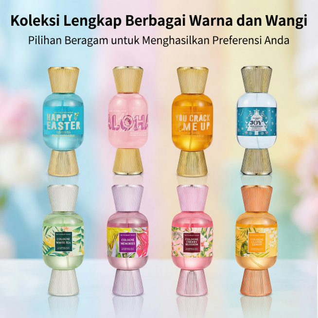 全系列合集·多款式随心选，主标题"Koleksi Lengkap Berbagai Warna dan Wangi"，副标题"Pilihan Beragam untuk Menghasilkan Pr预览效果