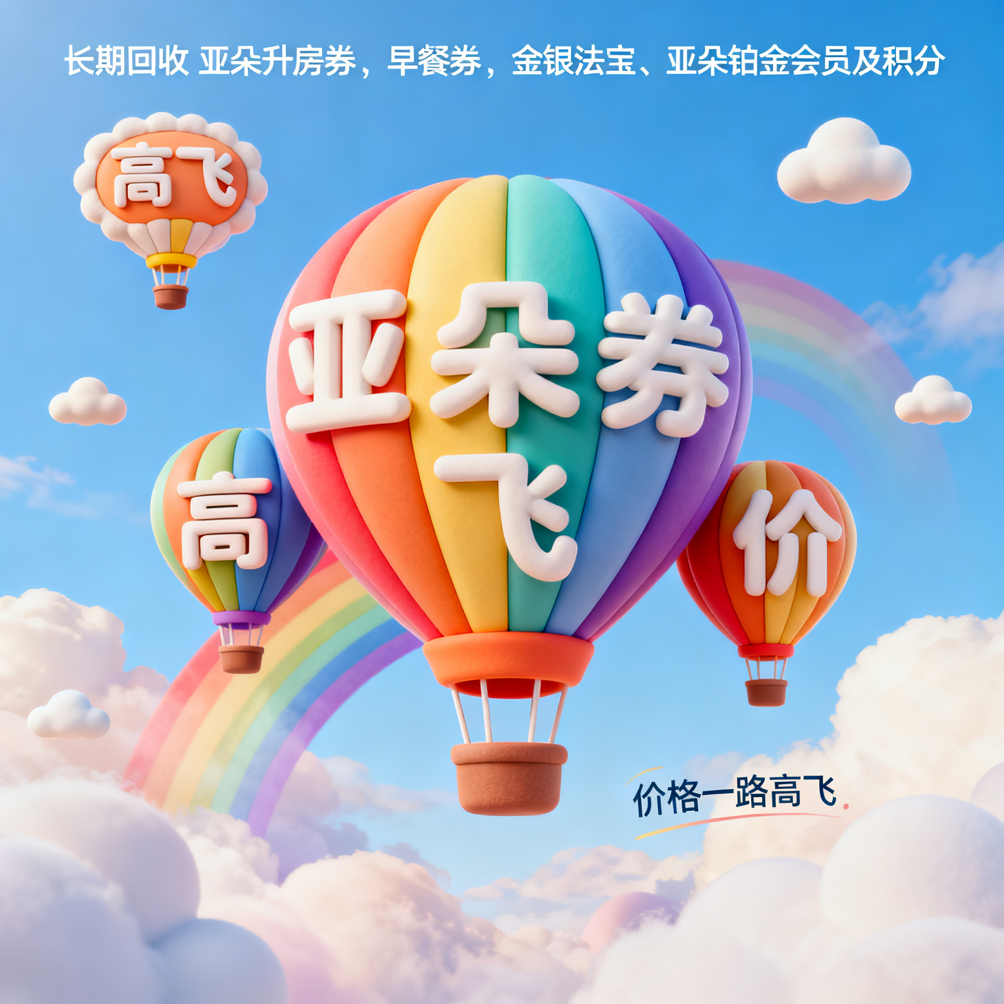 软3D风格，闲鱼大字封面，主题为长期回收亚朵升房券早餐券金银法… - 图片创意预览