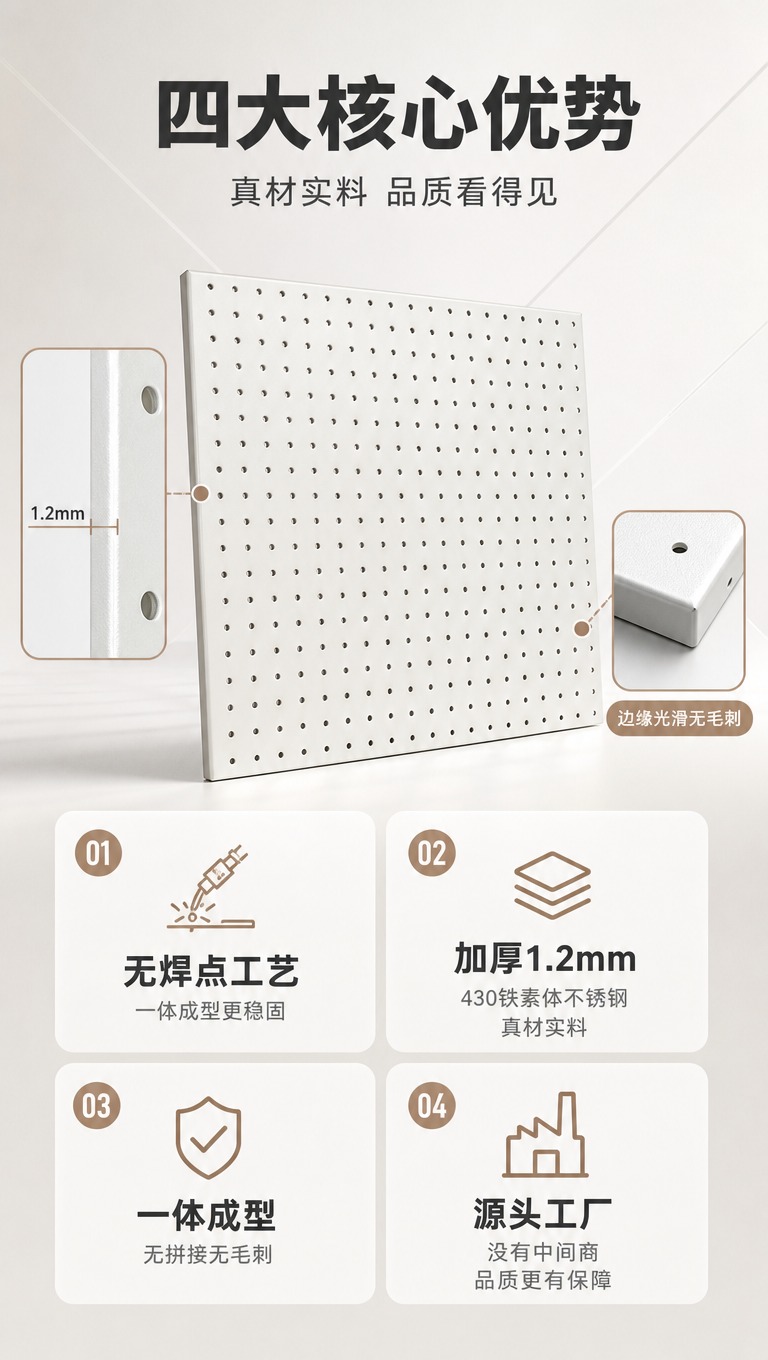 [商品] 使用【图1】白色金属洞洞板；保留方形板面、圆孔阵列、… - 图片创意预览