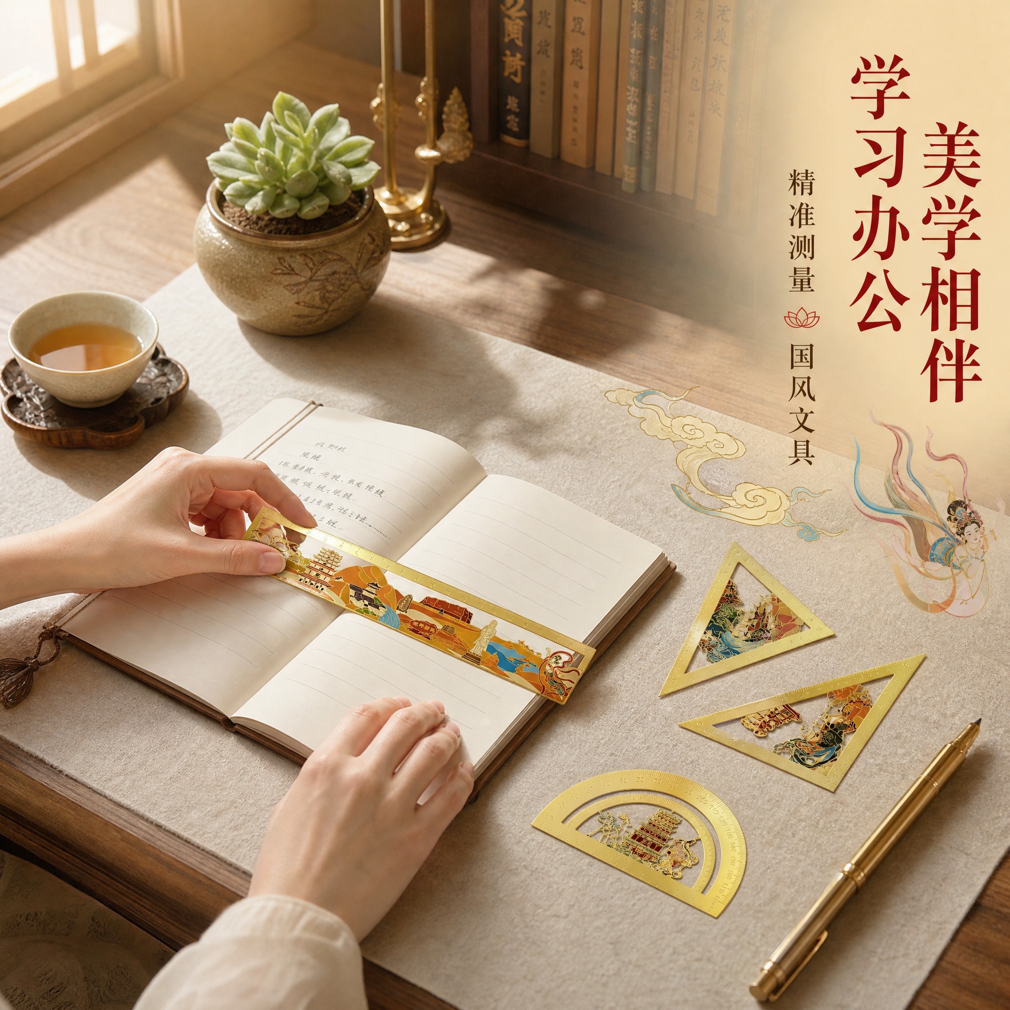 [主图-3] 敦煌金属套尺使用场景图，展示学习办公桌面使用状态… - 图片创意预览