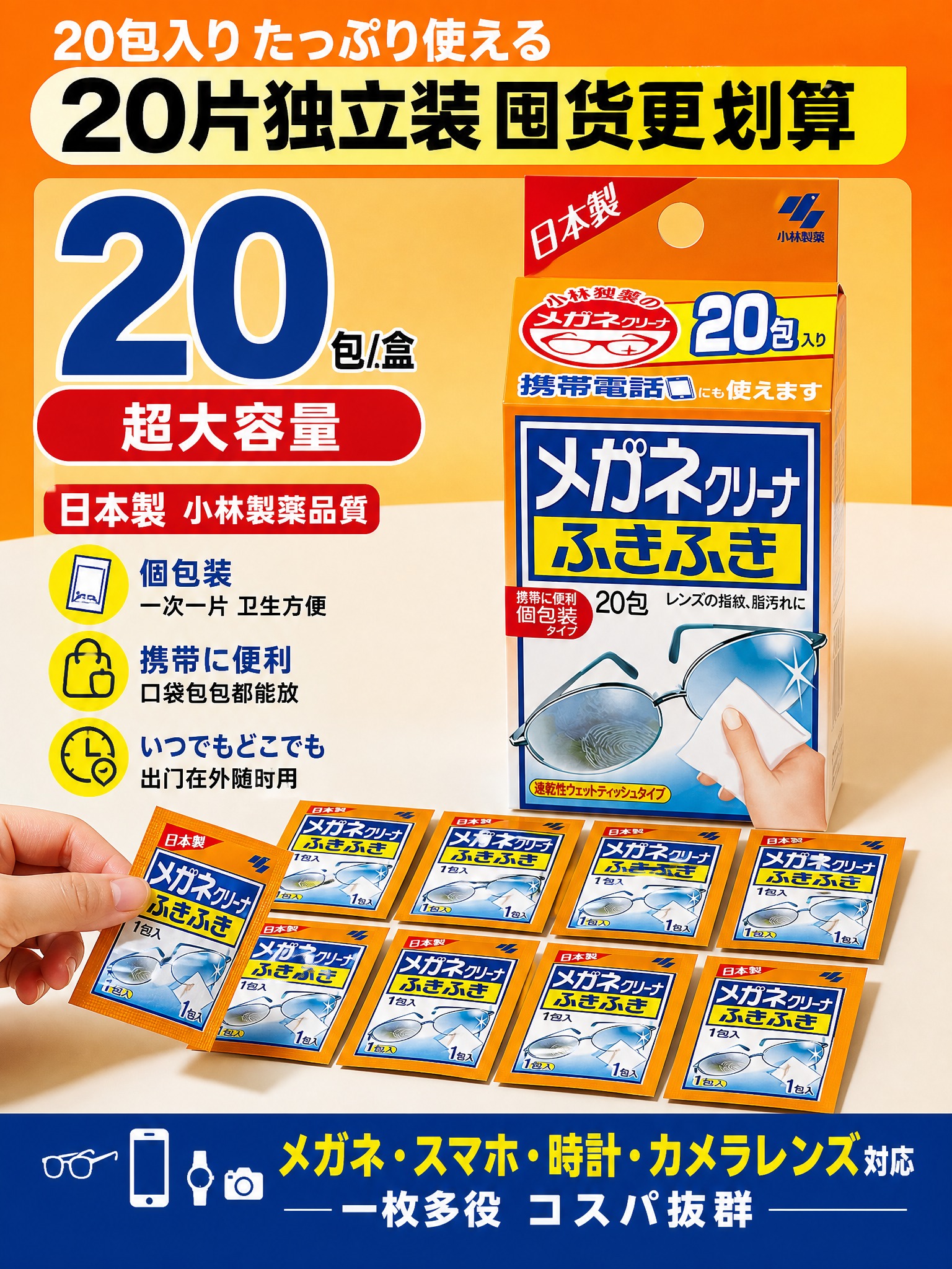 [主图-5 3:4竖版 规格与囤货决策] 日本小林制药眼镜清洁… - 图片创意预览