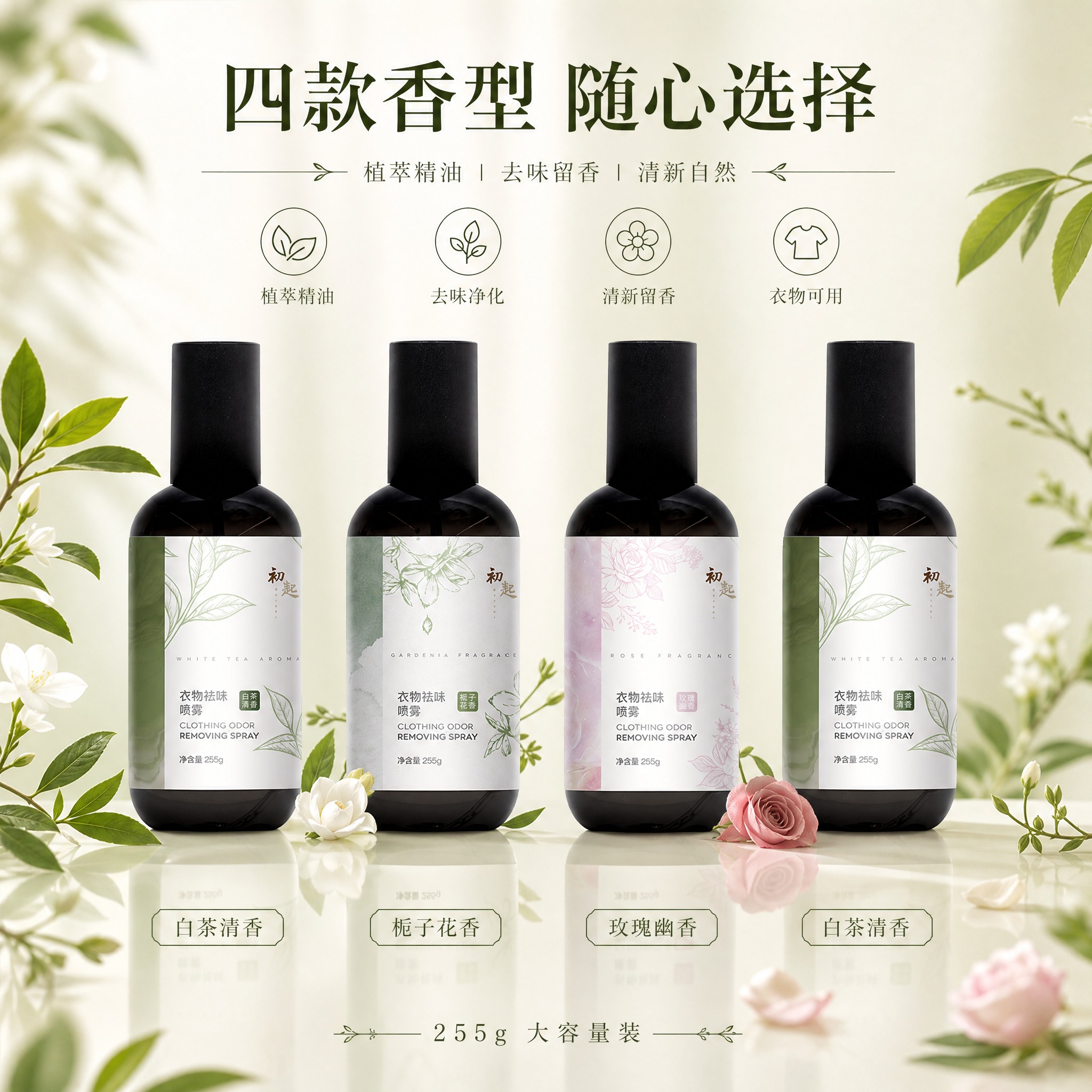 [主图-5] 多香型全家福展示，展示初匙衣物祛味香氛喷雾的四款… - 图片创意预览