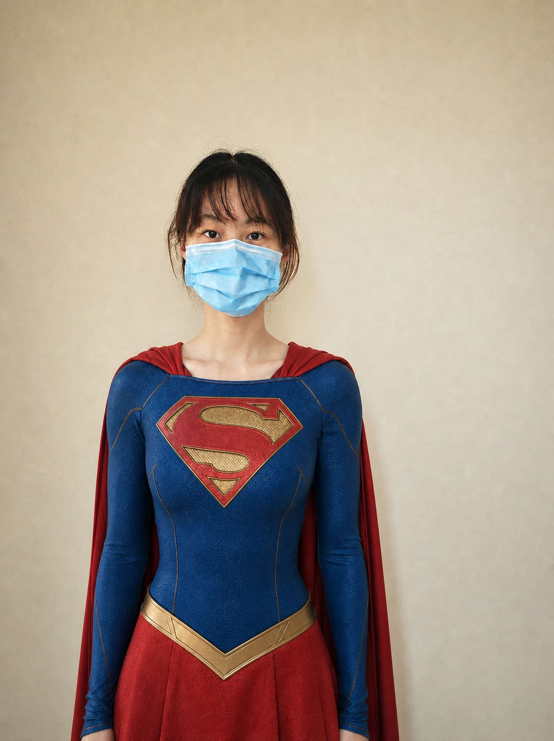 将这张女超人服装人物照片变得更加清晰，提升分辨率和画质，保持人… - 图片创意预览
