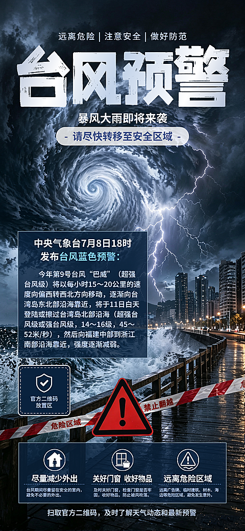 夏季台风风暴海啸天灾预警竖版全屏海报